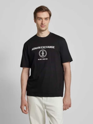 T-shirt z prążkowanym okrągłym dekoltem Armani Exchange