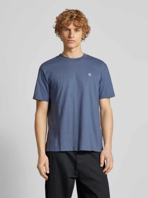 T-shirt z prążkowanym okrągłym dekoltem Calvin Klein Jeans