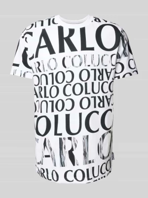 T-shirt z prążkowanym okrągłym dekoltem carlo colucci