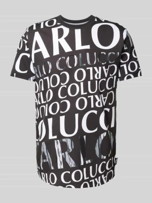 T-shirt z prążkowanym okrągłym dekoltem carlo colucci