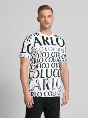 T-shirt z prążkowanym okrągłym dekoltem carlo colucci