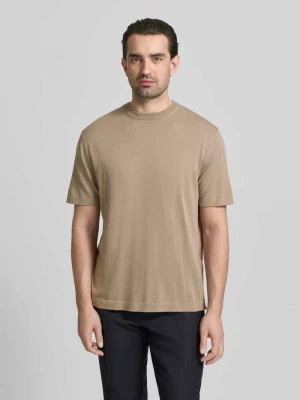 T-shirt z prążkowanym okrągłym dekoltem CRUNA