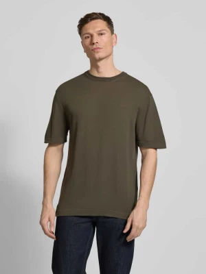 T-shirt z prążkowanym okrągłym dekoltem CRUNA