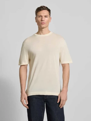 T-shirt z prążkowanym okrągłym dekoltem CRUNA