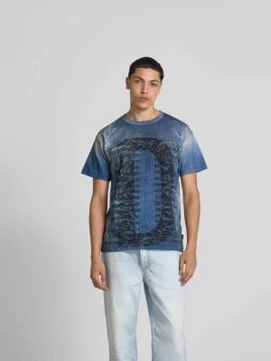 T-shirt z prążkowanym okrągłym dekoltem Diesel Niebieski