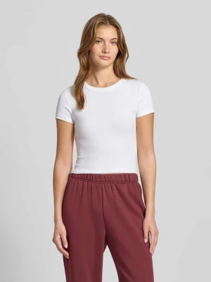 T-shirt z prążkowanym okrągłym dekoltem Gina Tricot