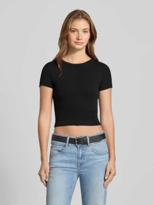 T-shirt z prążkowanym okrągłym dekoltem Gina Tricot