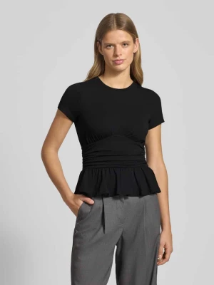 T-shirt z prążkowanym okrągłym dekoltem Gina Tricot