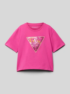 T-shirt z prążkowanym okrągłym dekoltem Guess