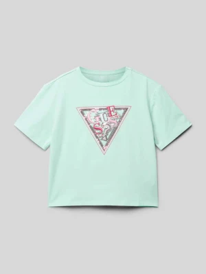T-shirt z prążkowanym okrągłym dekoltem Guess