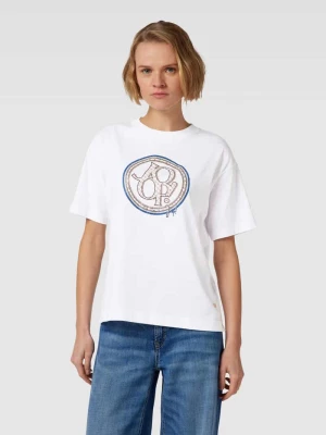 T-shirt z prążkowanym, okrągłym dekoltem i nadrukiem z motywem Joop!
