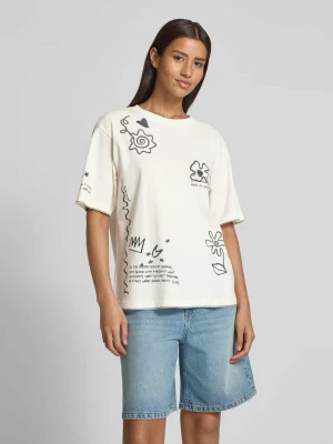 T-shirt z prążkowanym okrągłym dekoltem Jake*s Złamany biały