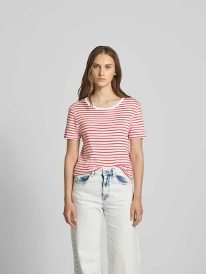 T-shirt z prążkowanym okrągłym dekoltem Juvia Biały