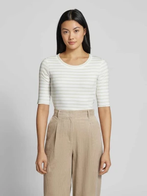 T-shirt z prążkowanym okrągłym dekoltem Marc Cain