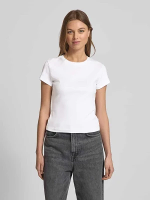 T-shirt z prążkowanym, okrągłym dekoltem model ‘Addison’ mustang