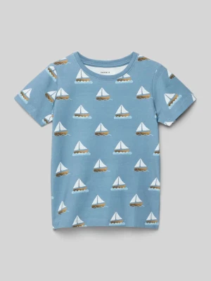 T-shirt z prążkowanym, okrągłym dekoltem model ‘FILLE’ name it
