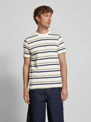 T-shirt z prążkowanym, okrągłym dekoltem model ‘JAMAS’ Blend