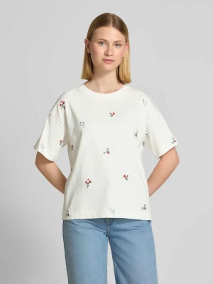 T-shirt z prążkowanym, okrągłym dekoltem model ‘MONIE’ Vila