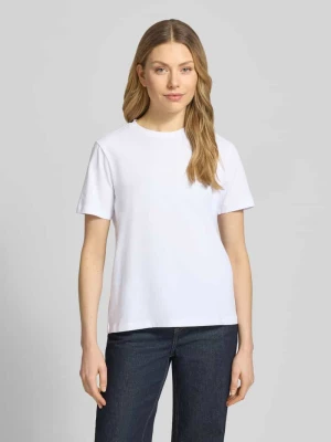 T-shirt z prążkowanym okrągłym dekoltem model „NORA” Vila