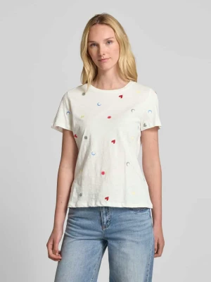 T-shirt z prążkowanym, okrągłym dekoltem model ‘OLYA’ Ichi