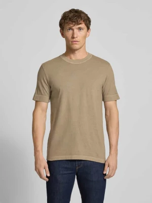 T-shirt z prążkowanym, okrągłym dekoltem model ‘RAPHAEL’ drykorn