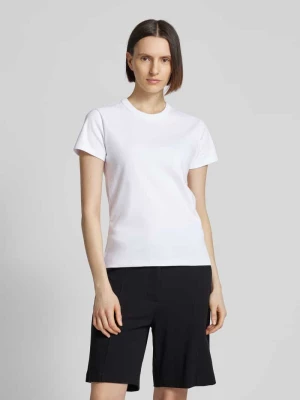 T-shirt z prążkowanym, okrągłym dekoltem model ‘Samun’ Opus