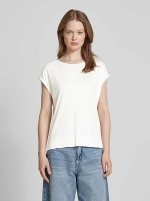 T-shirt z prążkowanym, okrągłym dekoltem model ‘Sestern’ Opus