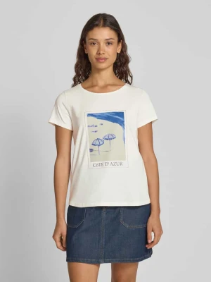 T-shirt z prążkowanym okrągłym dekoltem MORE & MORE
