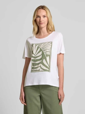 T-shirt z prążkowanym okrągłym dekoltem Oui
