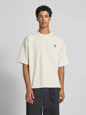 T-shirt z prążkowanym okrągłym dekoltem REVIEW