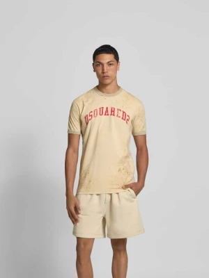T-shirt z prążkowanymi wykończeniami Dsquared2 Beżowy