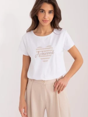 T-Shirt z printem Basic Feel Good biało-beżowy