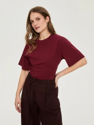 T-shirt z szerokimi rękawami burgunowy Moodo