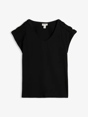 T-shirt z szydełkową wstawką BonPrix czarny