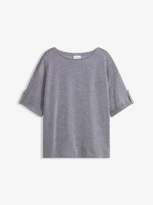 T-shirt z wiskozy z połyskującym nadrukiem BonPrix niebieski