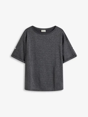 T-shirt z wiskozy z połyskującym nadrukiem BonPrix szary