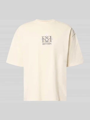 T-shirt z Wyhaftowane logo i Okrągły dekolt REVIEW Écru