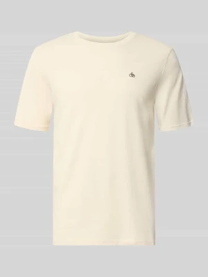 T-shirt z Wyhaftowane logo i Okrągły dekolt Scotch & Soda Piaskowy