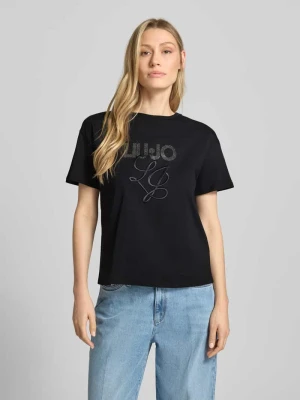 t-shirt z wyhaftowanym logo i obszyciem ozdobnymi kamieniami Liu Jo Czarny