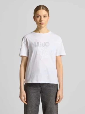 t-shirt z wyhaftowanym logo i obszyciem ozdobnymi kamieniami Liu Jo Biały