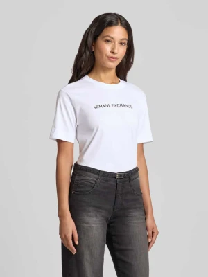 T-shirt z wyhaftowanym logo i okrągłym dekoltem Armani Exchange