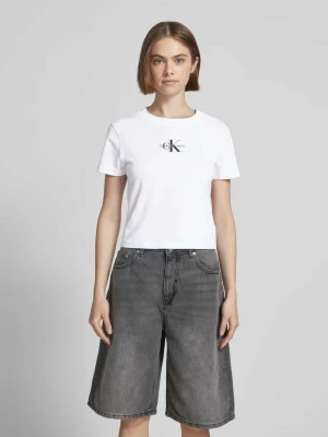 T-shirt z wyhaftowanym logo i okrągłym dekoltem Calvin Klein Jeans
