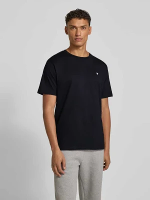 T-shirt z wyhaftowanym logo i okrągłym dekoltem Wood Wood