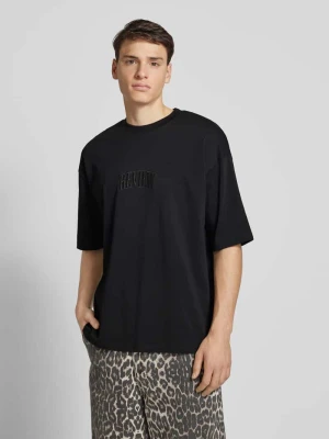 T-shirt z wyhaftowanym logo REVIEW Czarny