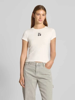 T-shirt z wyhaftowanym motywem i okrągłym dekoltem Review