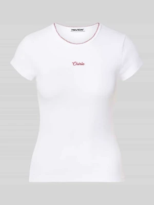 T-shirt z wyhaftowanym napisem REVIEW Biały