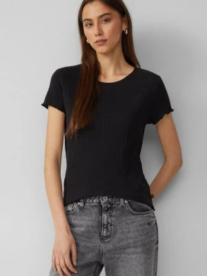 T-shirt z wzorem ajour QS czarny