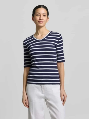 T-shirt z wzorem w paski i dekoltem w serek Christian Berg Woman