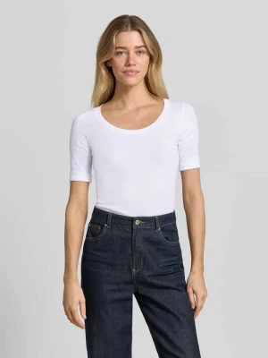 t-shirt z zakładką na rękawach i okrągłym dekoltem Marc Cain Biały
