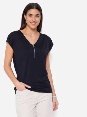 T-shirt z zamkiem, krótki rękaw BonPrix czarny